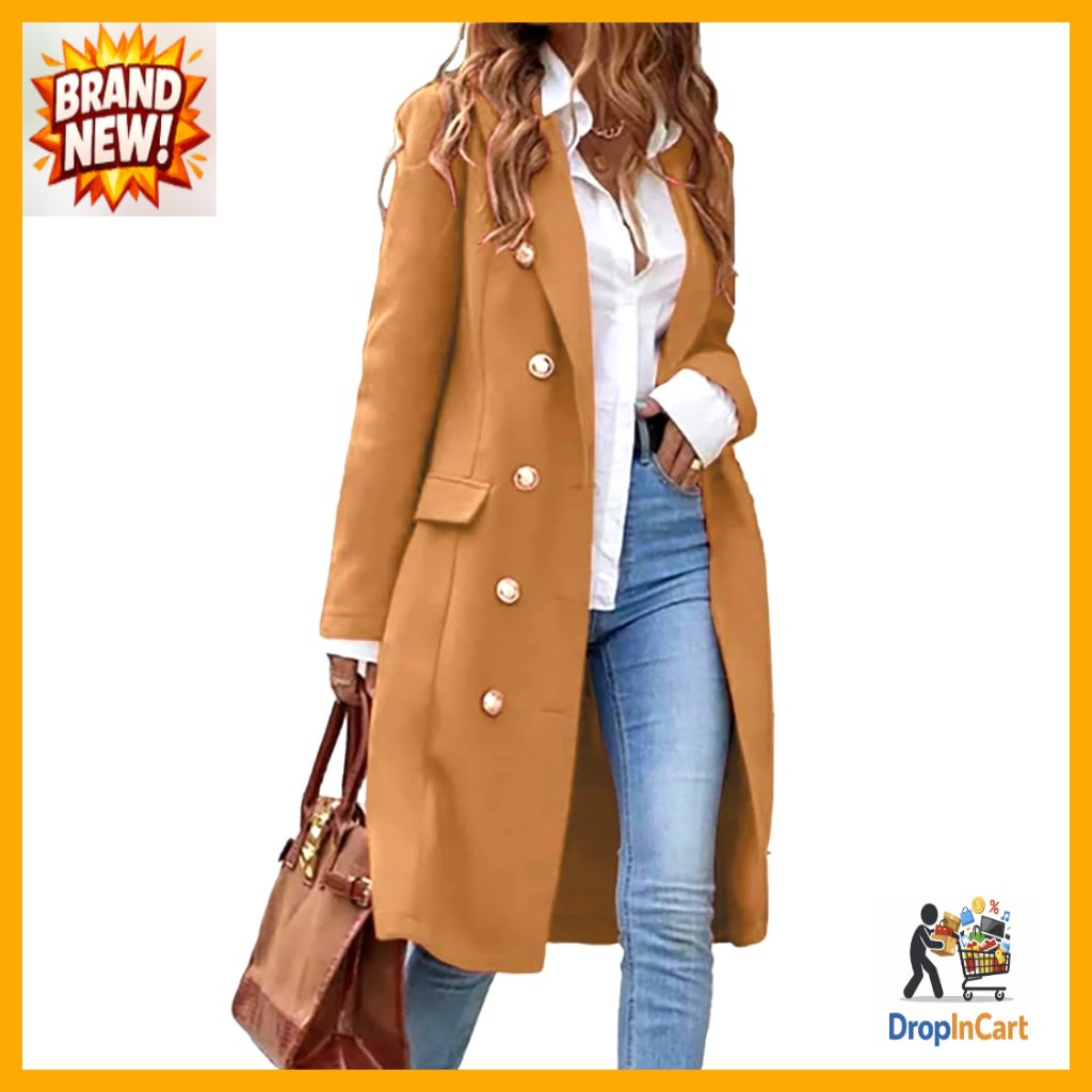 Long Wool Pea Coat Classic Double Breasted Knee Length Trench Overcoat